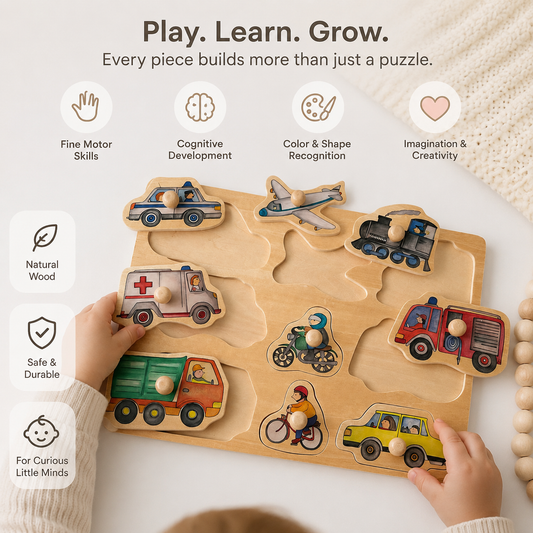 Wooden Vehicles Knob Puzzle
