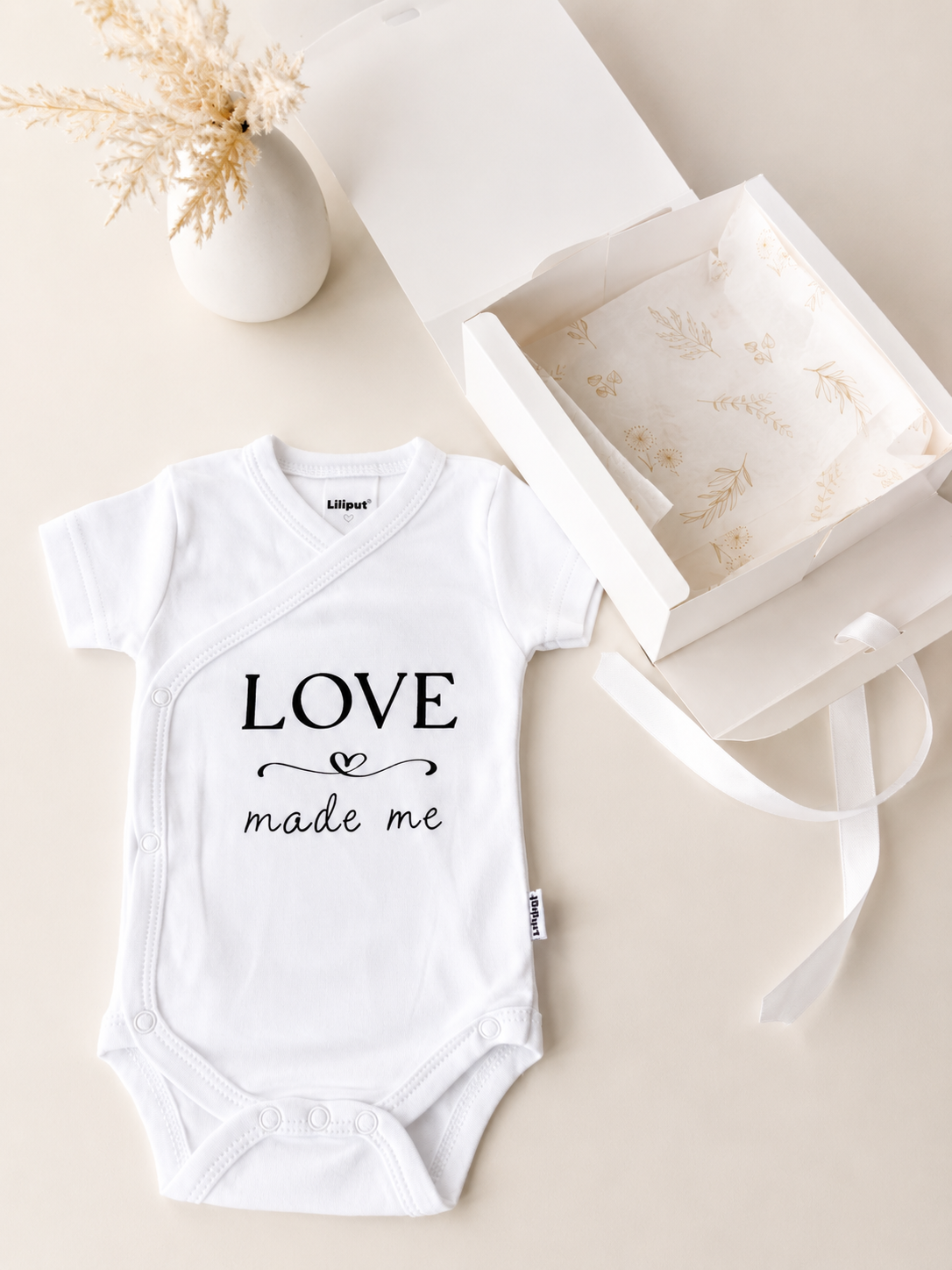 White Baby Bodysuit - Love Made Me + Gift Box