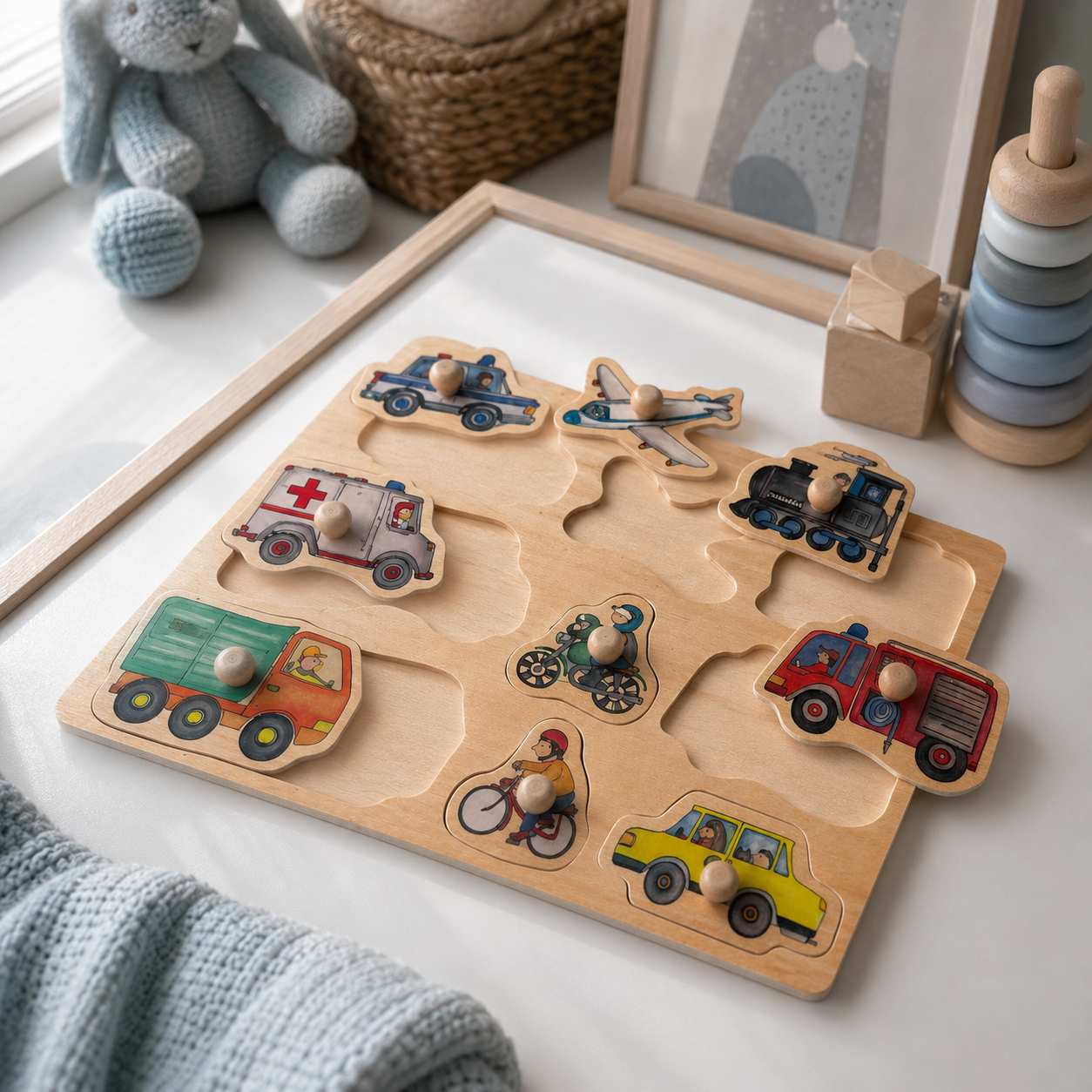 Wooden Vehicles Knob Puzzle