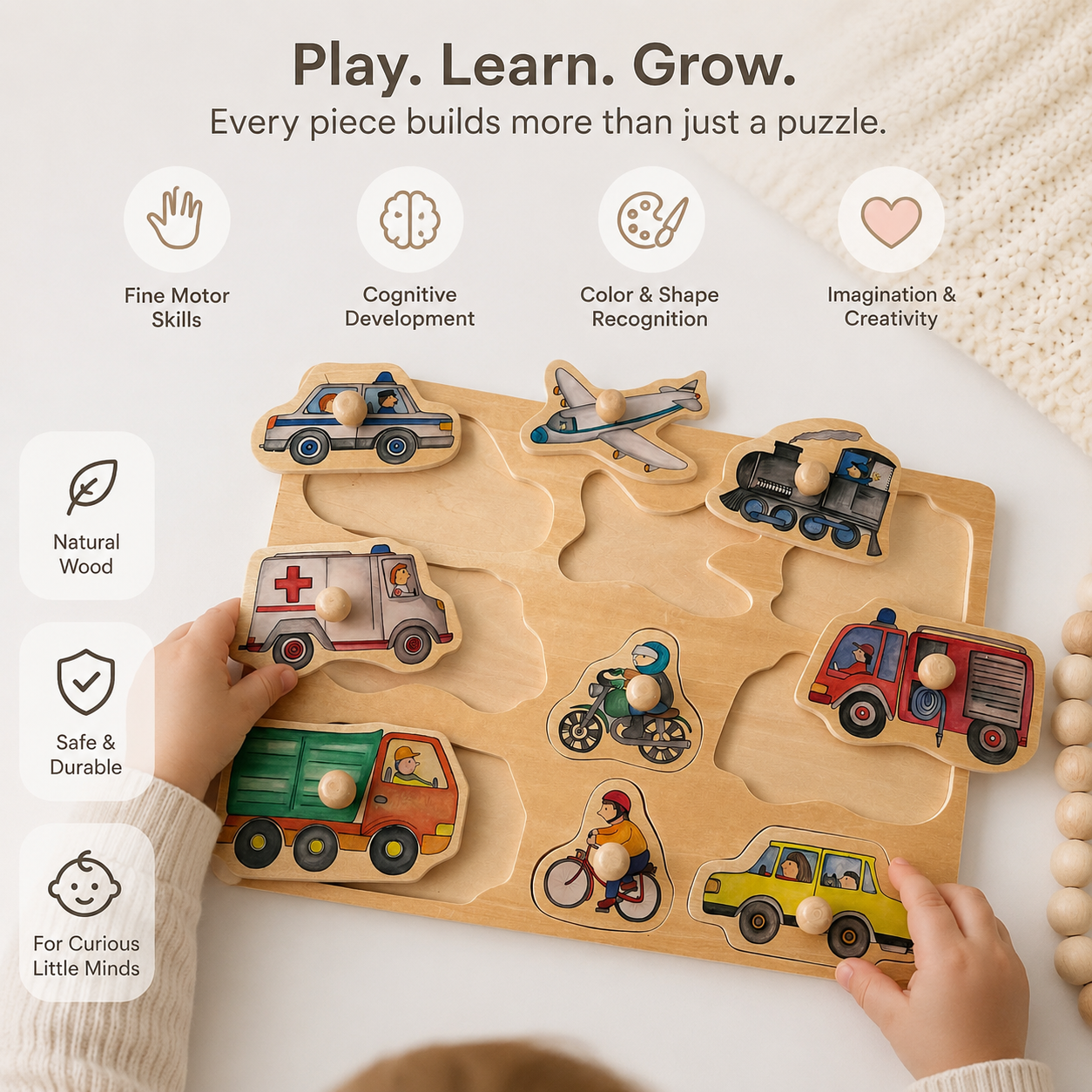 Wooden Vehicles Knob Puzzle
