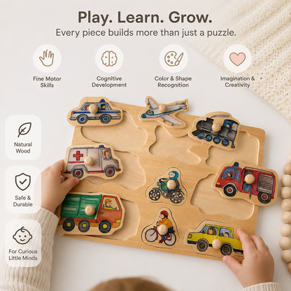 Wooden Vehicles Knob Puzzle