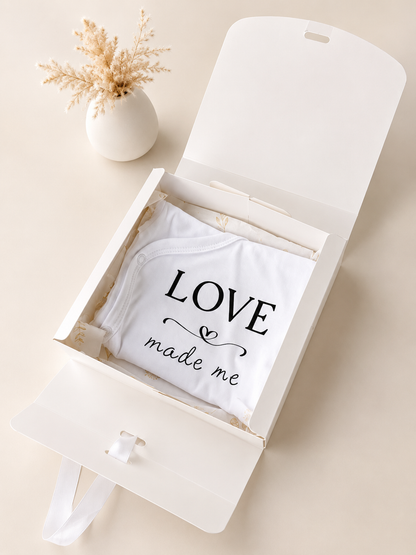 White Baby Bodysuit - Love Made Me + Gift Box